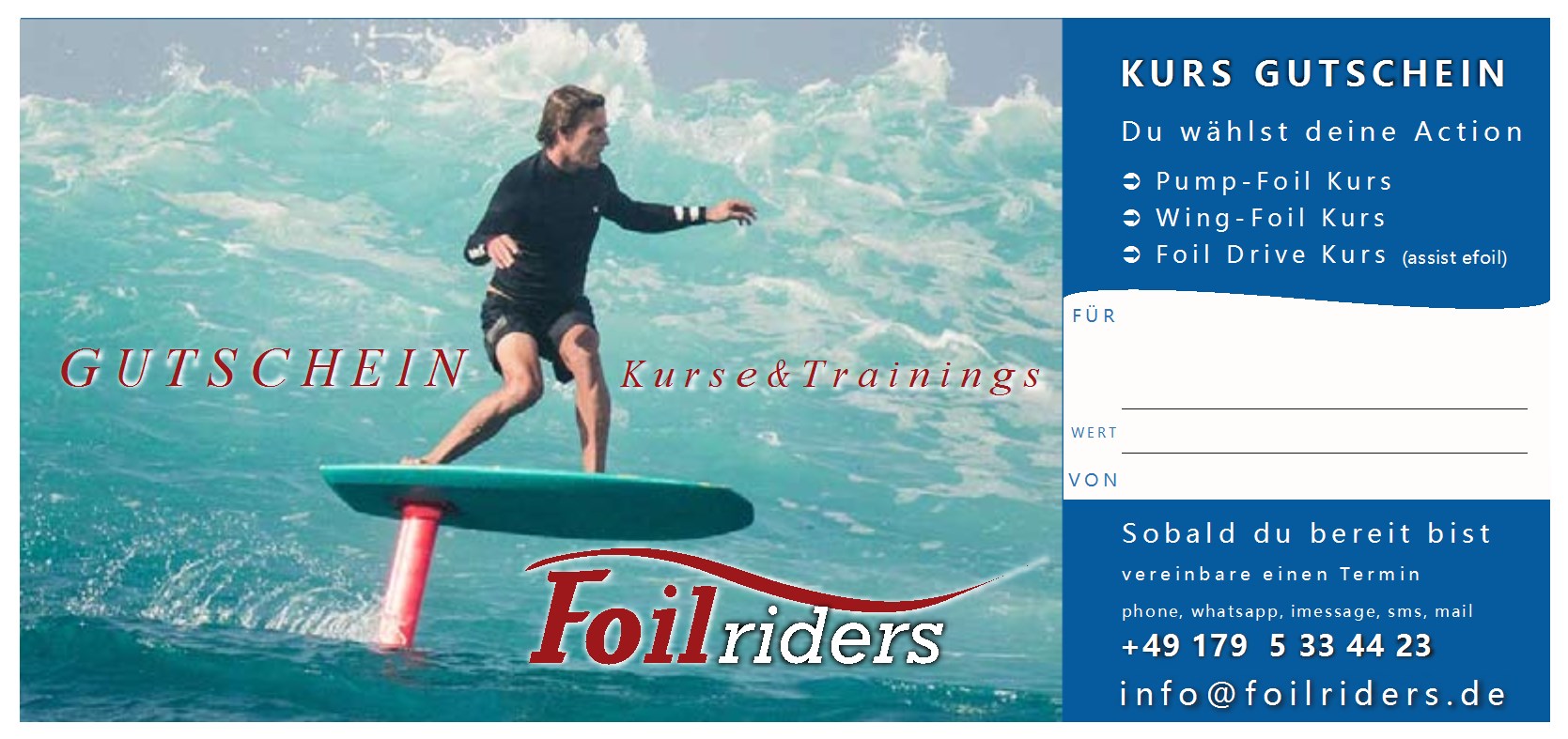 FOILRIDERS Course VOUCHER: Wing-, Parawing-, Pump-Foiling - FOILRIDERS SHOP